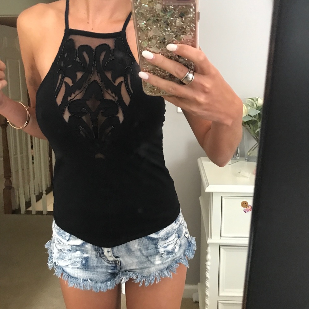 Free People Black Embellished Tank Top